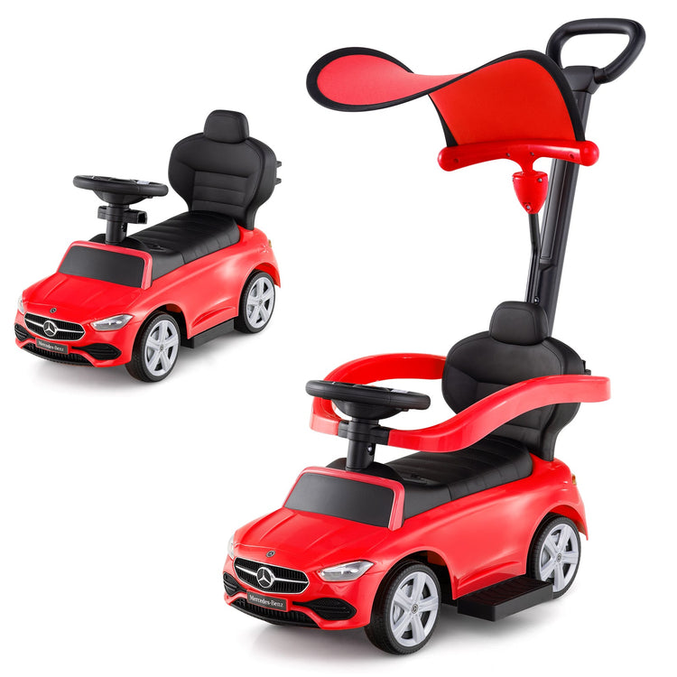 Cochecito de empuje 3 en 1 Mercedes-Benz con licencia, deslizable y con toldo - Rojo