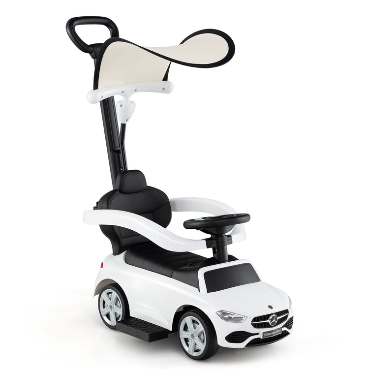 Cochecito de empuje 3 en 1 Mercedes-Benz con licencia, con toldo, color blanco.