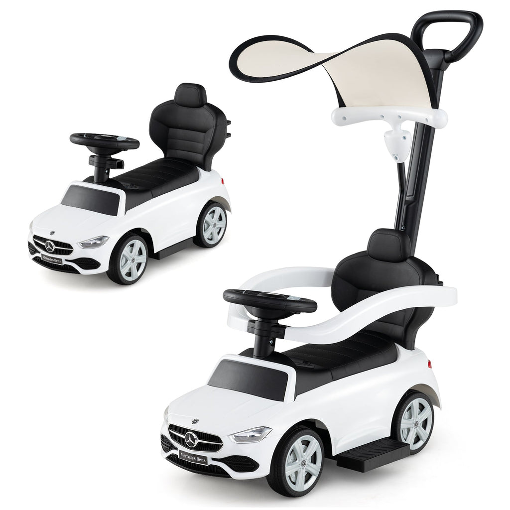 Cochecito de empuje 3 en 1 Mercedes-Benz con licencia, con toldo, color blanco.