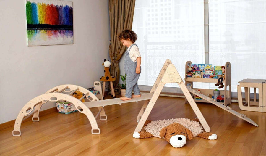 Juego de escalada de 5 piezas: triángulo de escalada, balancín de arco, almohada XL y 2 rampas
