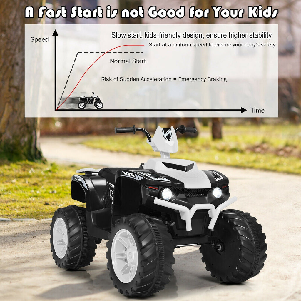 Vehículo infantil de 12 V con quad, luces LED, neumáticos con banda de rodadura y luces LED (blanco).
