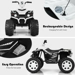 Vehículo infantil de 12 V con quad, luces LED, neumáticos con banda de rodadura y luces LED (blanco).