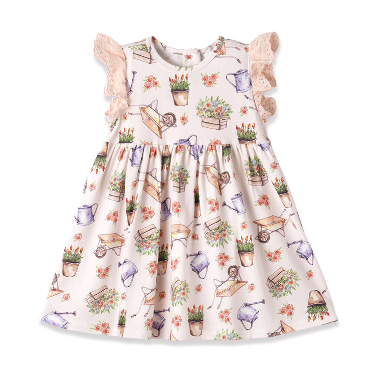 Vestido de bebé niña con estampado de pétalos – Vestido de jardín con bambú y ojales