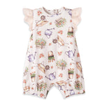 Pelele para bebé niña con estampado de pétalos – Mono de bambú con ojales