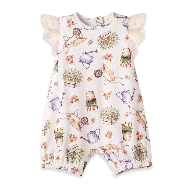 Pelele para bebé niña con estampado de pétalos – Mono de bambú con ojales