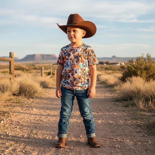 Camiseta de manga corta con collage occidental