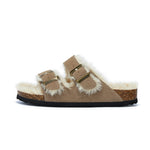 Zapatos nuevos de algodón y lana con doble hebilla, zapatos de lana para interiores y exteriores, pantuflas cálidas y cómodas para mujer, pantuflas ortopédicas forradas de piel para interiores con hebilla ajustable.