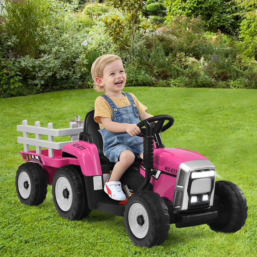 Tractor eléctrico de 12 V con pala cargadora de 3 velocidades para niños mayores de 3 años - Rosa