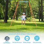 Columpio infantil de exterior con estructura metálica en forma de A de alta resistencia y estacas para el suelo - Naranja