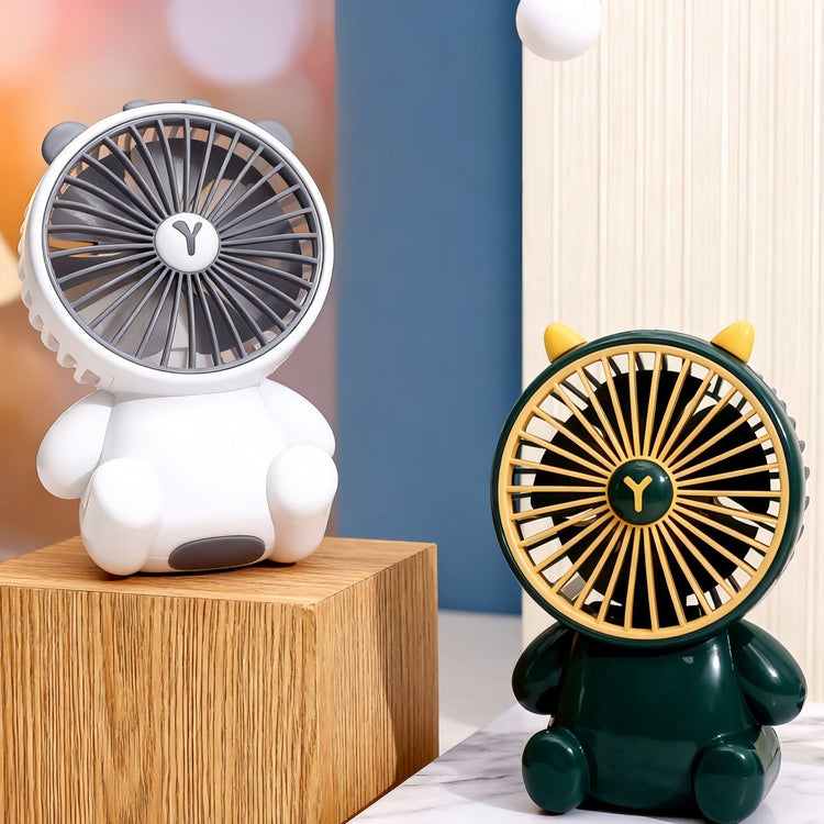 Mini ventiladores de escritorio creativos con forma de oso de dibujos animados, ventilador portátil de escritorio con gran caudal de aire, ventilador de mano con carga USB