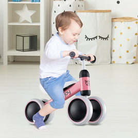 Bicicleta de equilibrio para bebés de 2 años, niños y niñas, sin pedales, 4 ruedas, rosa.