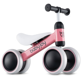 Bicicleta de equilibrio para bebés de 2 años, niños y niñas, sin pedales, 4 ruedas, rosa.