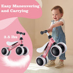 Bicicleta de equilibrio para bebés de 2 años, niños y niñas, sin pedales, 4 ruedas, rosa.