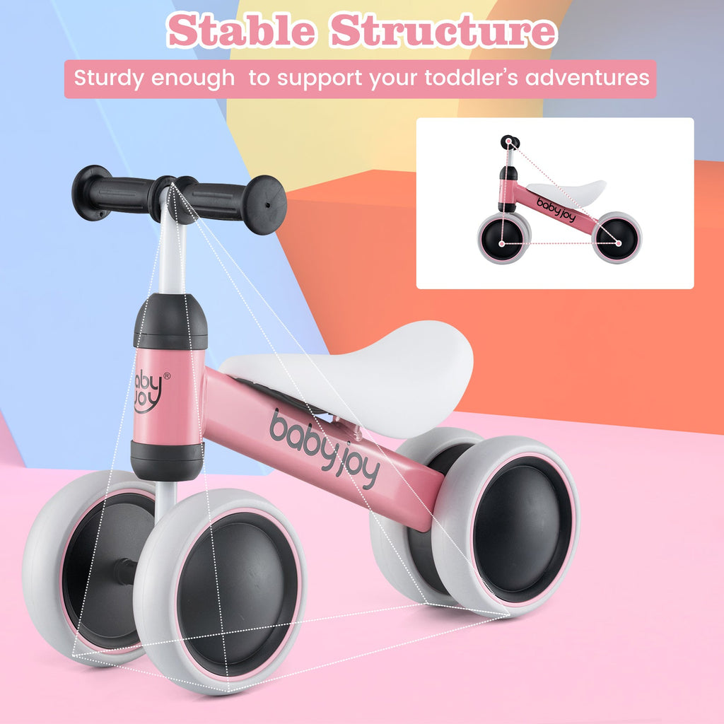 Bicicleta de equilibrio para bebés de 2 años, niños y niñas, sin pedales, 4 ruedas, rosa.