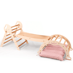 Set de escalada Montessori 4 en 1: Triángulo Pikler, arco, tobogán y cojín para niños pequeños (1 a 3 años)