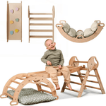 Set de escalada Montessori 4 en 1: Triángulo Pikler, arco, tobogán y cojín para niños pequeños (1 a 3 años)