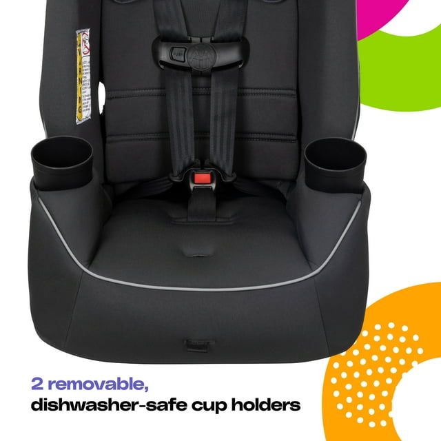 Silla de coche convertible todo en uno Cosco Easy Elite Slim, color gris con glifos.