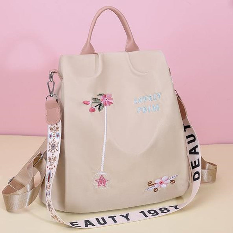 Mochila de tela para mujer, mochila bordada, bolso de nailon antirrobo impermeable para mujer, mochilas antirrobo de moda para mujer, bonita mochila escolar estampada, mochila de gran capacidad de alta calidad (
