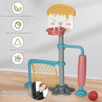 Juego de soporte de baloncesto ajustable en altura 3 en 1 con soporte para balón de fútbol y patines