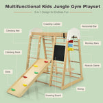 Gimnasio de escalada de madera 8 en 1 para interiores, ideal para niños (tejido natural).