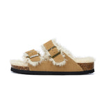 Zapatos nuevos de algodón y lana con doble hebilla, zapatos de lana para interiores y exteriores, pantuflas cálidas y cómodas para mujer, pantuflas ortopédicas forradas de piel para interiores con hebilla ajustable.