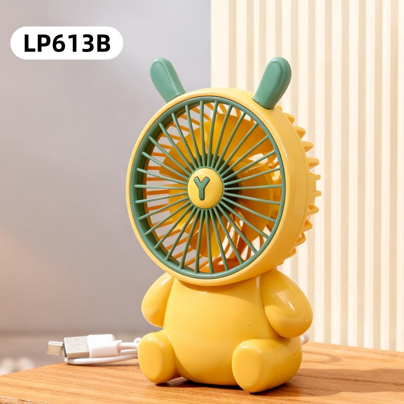 Mini ventiladores de escritorio creativos con forma de oso de dibujos animados, ventilador portátil de escritorio con gran caudal de aire, ventilador de mano con carga USB