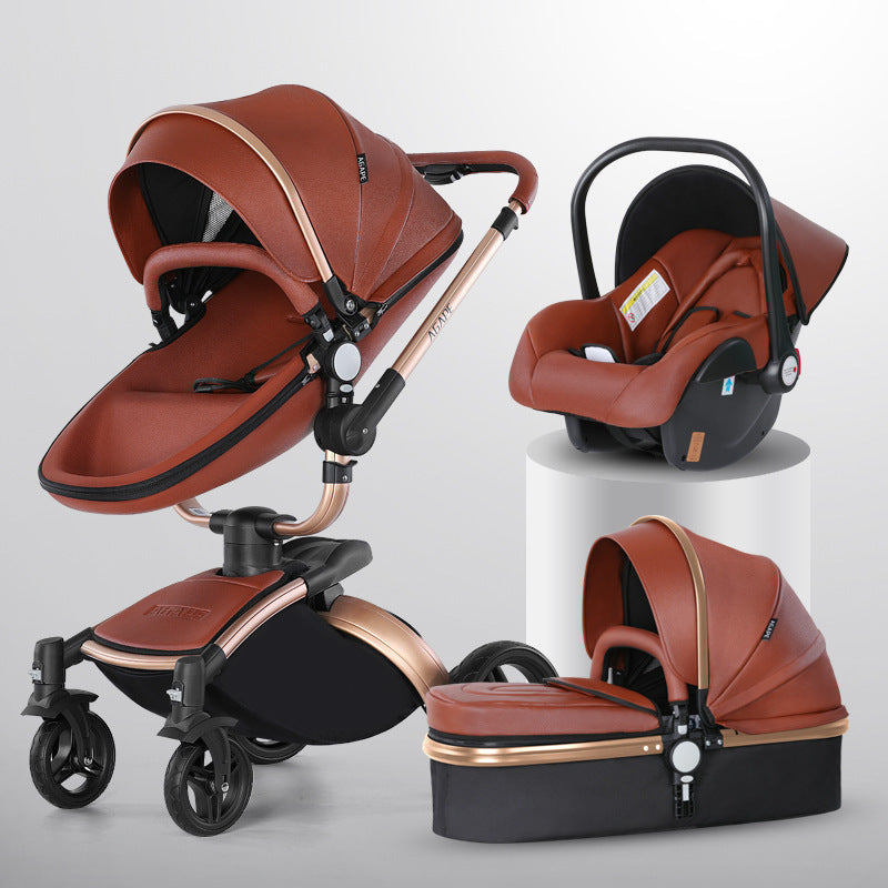 Cochecito de bebé de gran altura con rotación de 360 grados y cesta 3 en 1 plegable