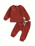 Conjunto de ropa gruesa tipo gofre para niños y niñas con botones redondos