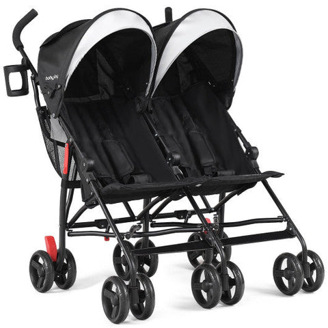 Cochecito doble plegable ultraligero para bebés, color negro