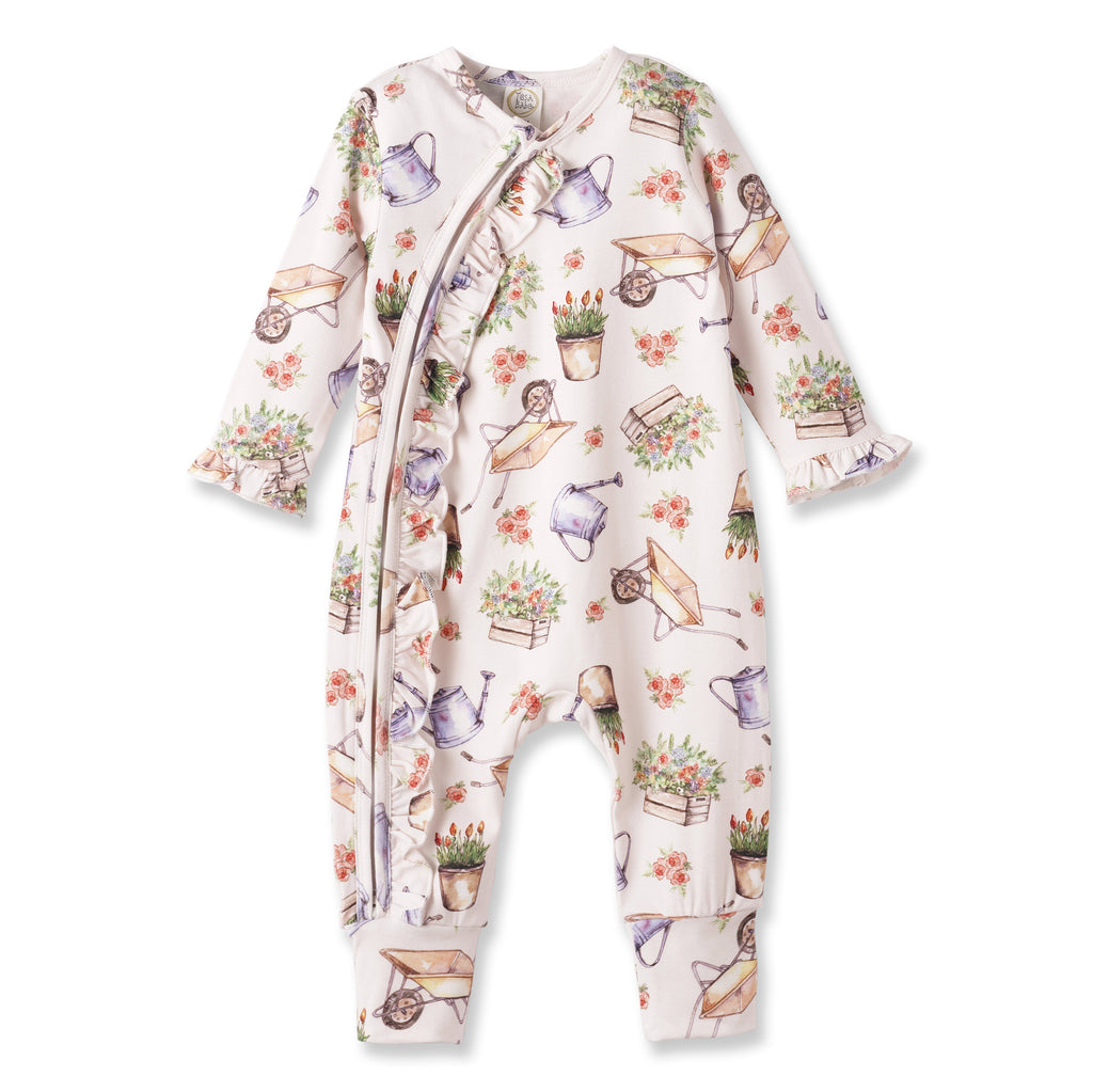 Pelele para bebé niña con estampado de pétalos – Bambú con puños convertibles