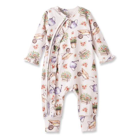 Pelele para bebé niña con estampado de pétalos – Bambú con puños convertibles