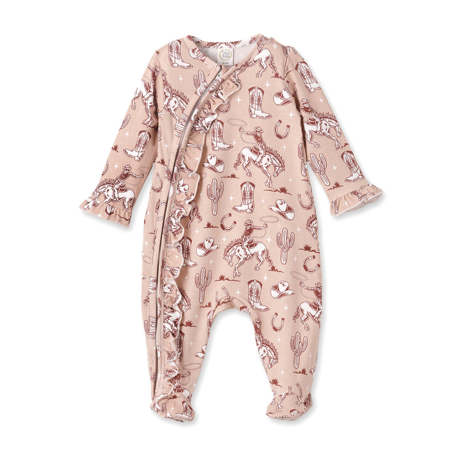 Mono con cremallera y volantes de bambú rosa de Wild Wrangler