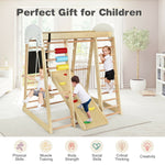 Gimnasio de escalada de madera 8 en 1 para interiores, ideal para niños (tejido natural).