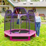 Cama elástica infantil de 2,13 metros (7 pies) con sistema de rebote, color rosa.