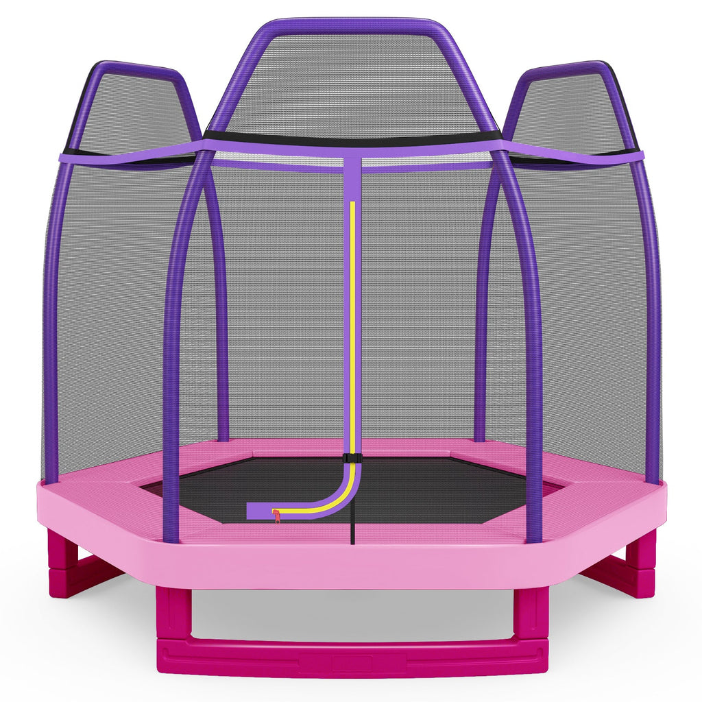Cama elástica infantil de 2,13 metros (7 pies) con sistema de rebote, color rosa.
