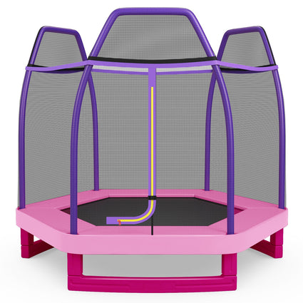Cama elástica infantil de 2,13 metros (7 pies) con sistema de rebote, color rosa.