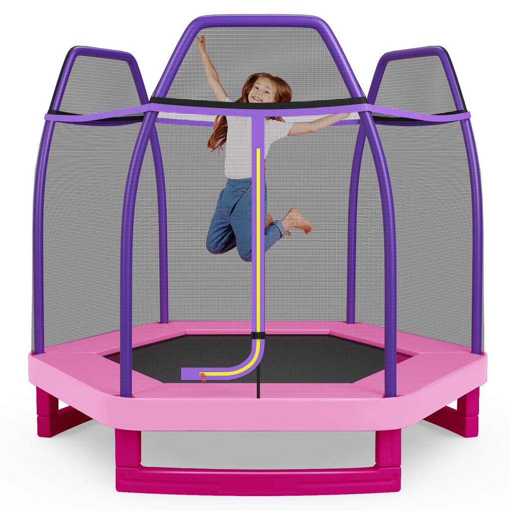 Cama elástica infantil de 2,13 metros (7 pies) con sistema de rebote, color rosa.