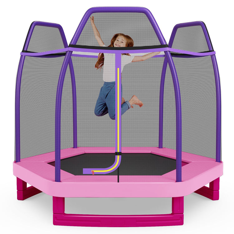 Cama elástica infantil de 2,13 metros (7 pies) con sistema de rebote, color rosa.