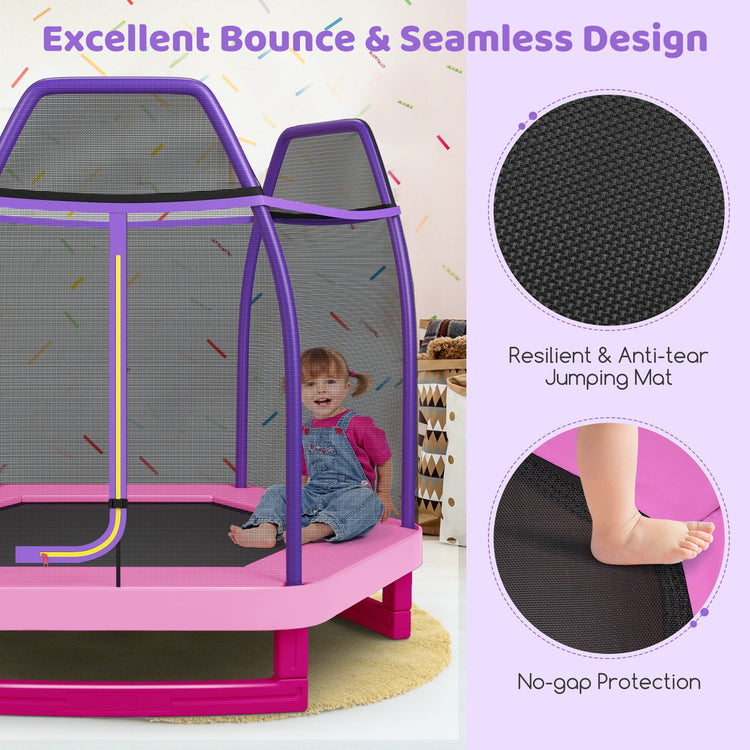 Cama elástica infantil de 2,13 metros (7 pies) con sistema de rebote, color rosa.