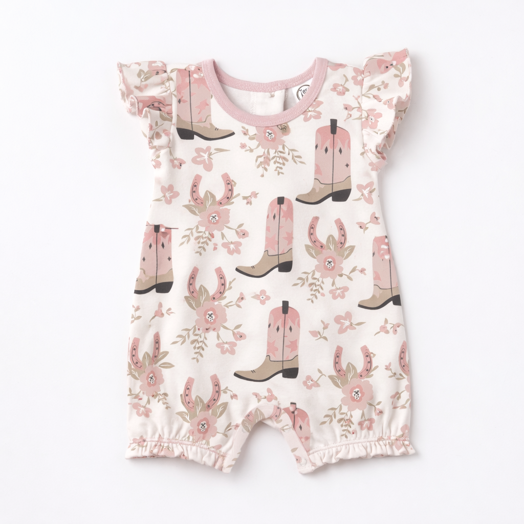 Pelele de bebé rosa estilo vaquera con burbujas – Algodón estilo western
