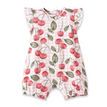Mono de burbujas de bambú para bebé niña con estampado de picnic de cerezas