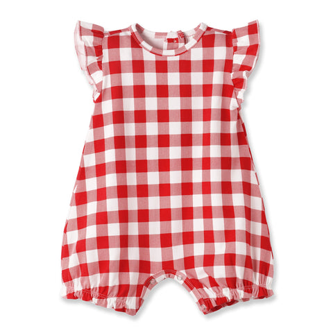 Mono de burbujas de bambú suave con estampado a cuadros estilo picnic para bebés niñas