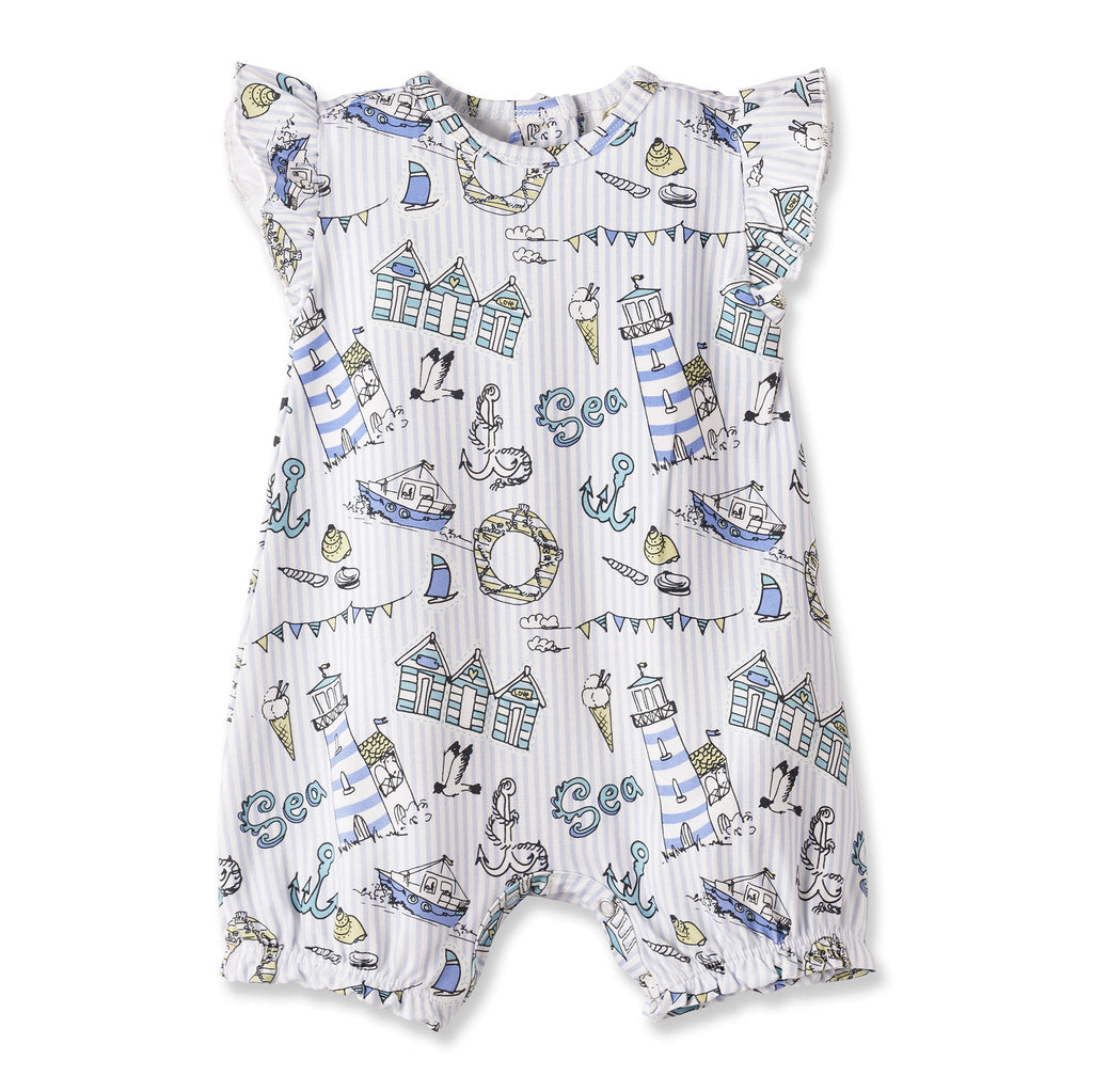 Mono de burbujas con estampado playero – Conjunto de bambú para bebé niña