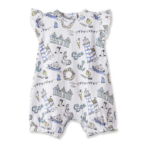 Mono de burbujas con estampado playero – Conjunto de bambú para bebé niña