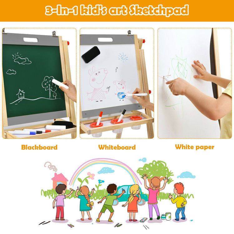 Caballete de arte infantil con rollo de papel, pizarra de doble cara y pizarra blanca - Gris