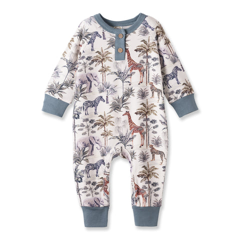 Pelele Henley de bambú con estampado de safari en la jungla para bebés niños