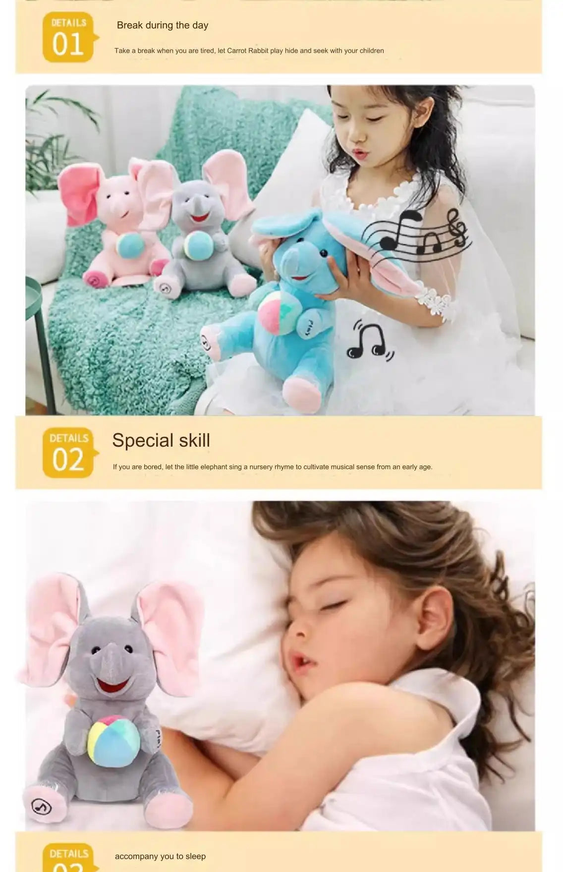 MEACAOFG™ Elefante de peluche interactivo - Juguete educativo musical "cucú" para bebés y niños pequeños