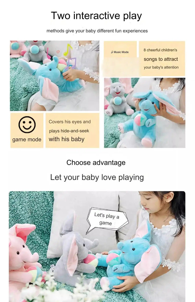 MEACAOFG™ Elefante de peluche interactivo - Juguete educativo musical "cucú" para bebés y niños pequeños