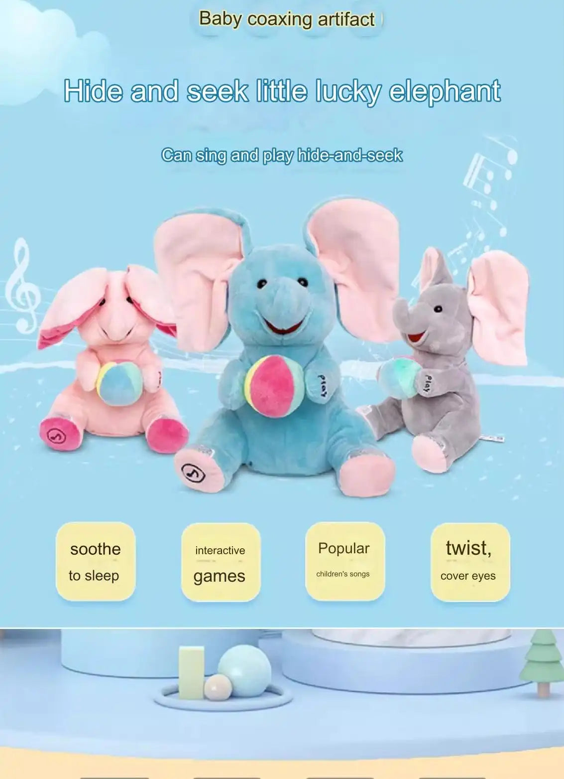 MEACAOFG™ Elefante de peluche interactivo - Juguete educativo musical "cucú" para bebés y niños pequeños