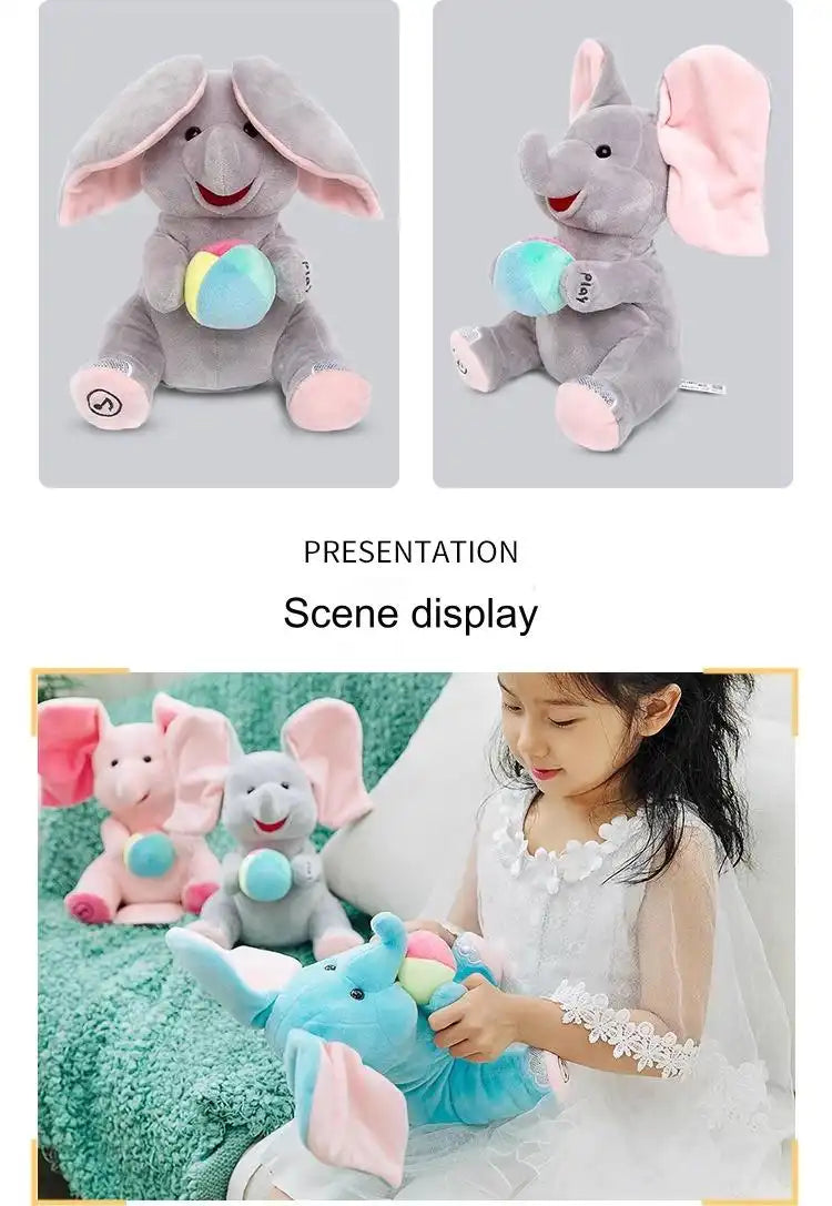 MEACAOFG™ Elefante de peluche interactivo - Juguete educativo musical "cucú" para bebés y niños pequeños